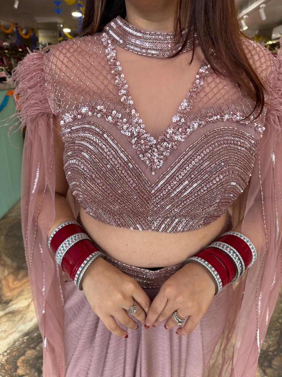 Draped skirt  with cape style blouse