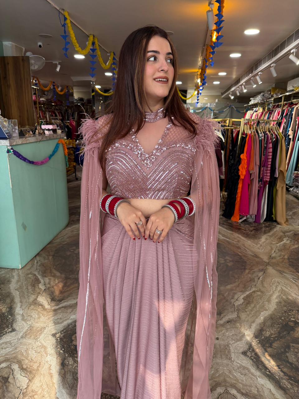 Draped skirt  with cape style blouse