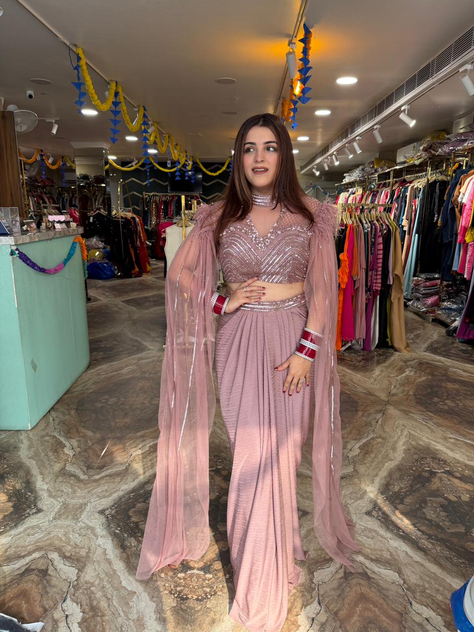 Draped skirt  with cape style blouse