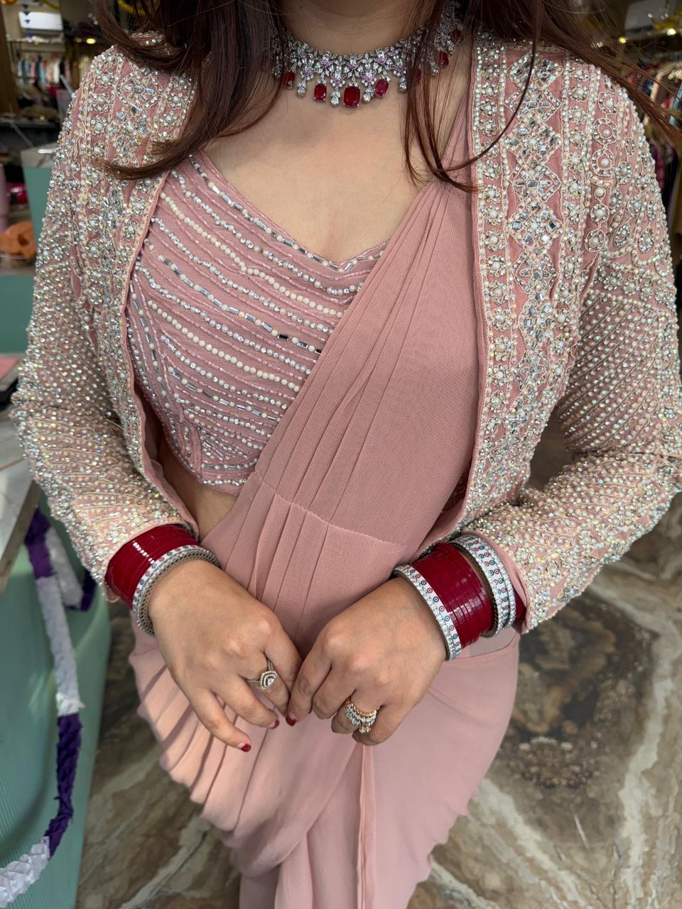 Pre draped saree with jacket