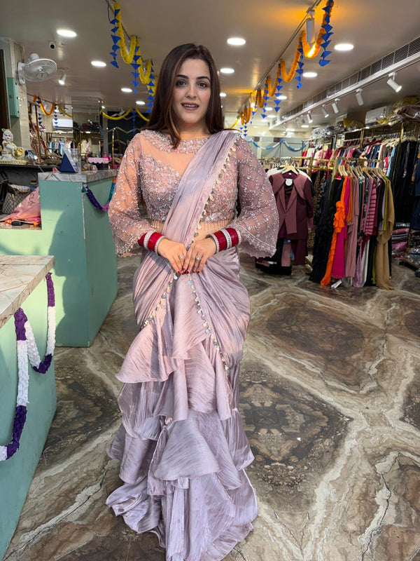 Heavy embroidery blouse with ruffled  layers skirt