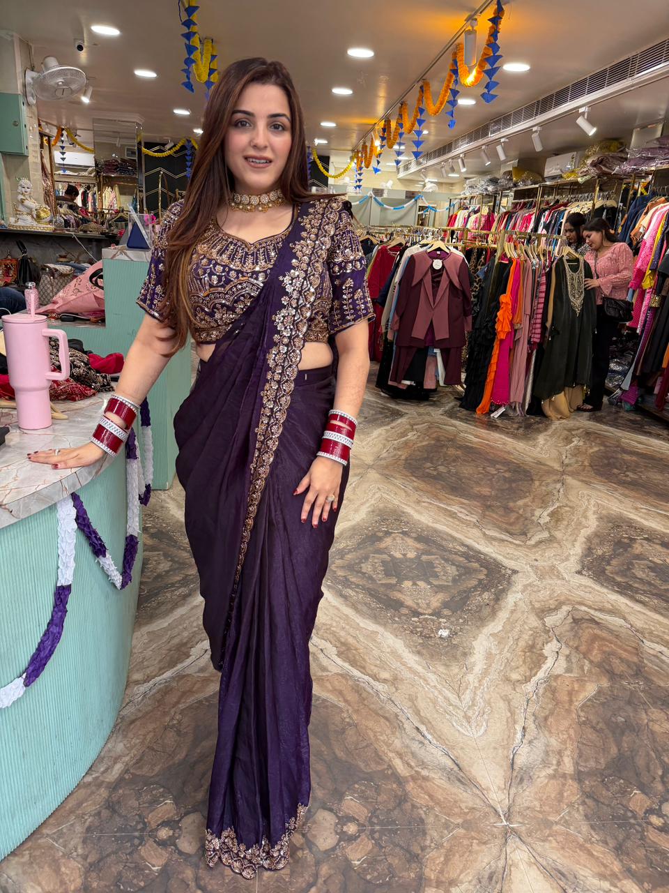 Exclusive sequence saree with embroidery work blouse