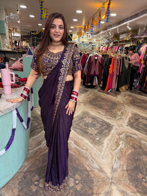 Exclusive sequence saree with embroidery work blouse