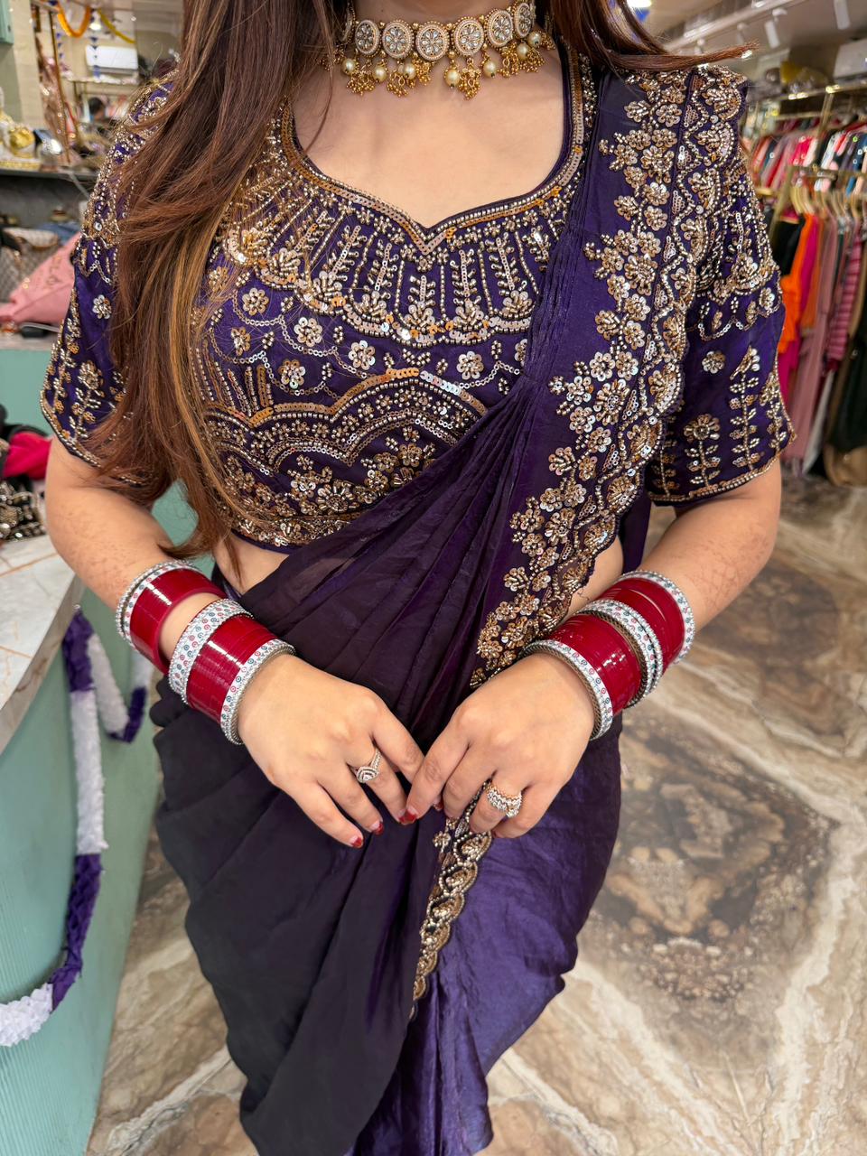 Exclusive sequence saree with embroidery work blouse