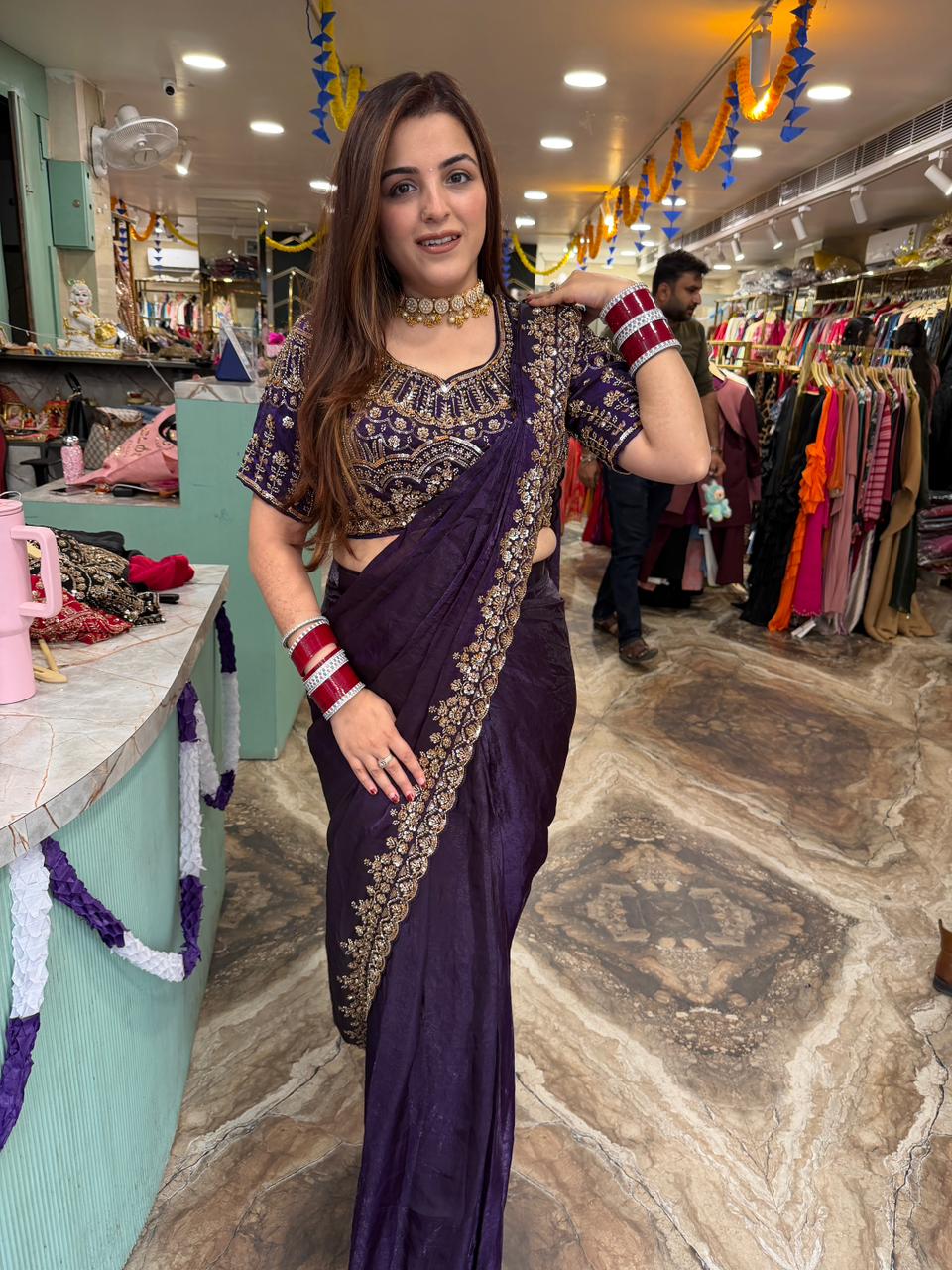 Exclusive sequence saree with embroidery work blouse