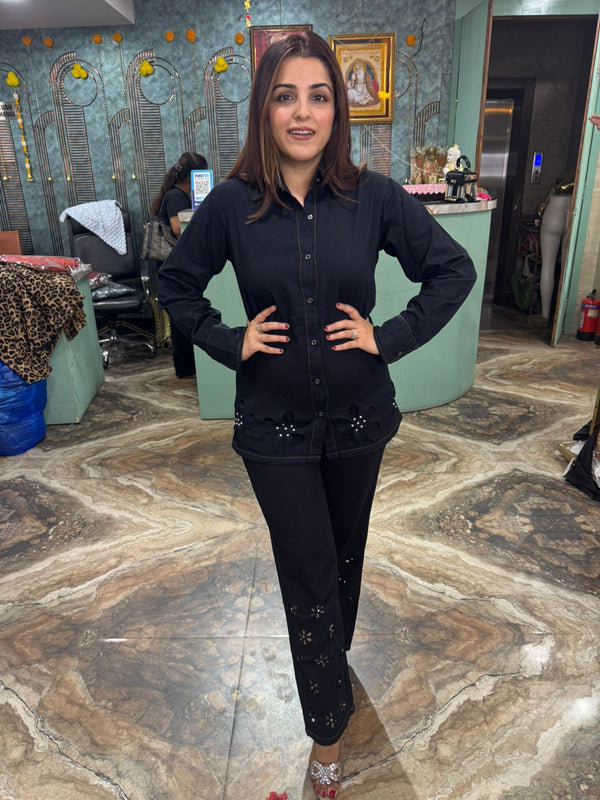 Denim cutwork co-ord set