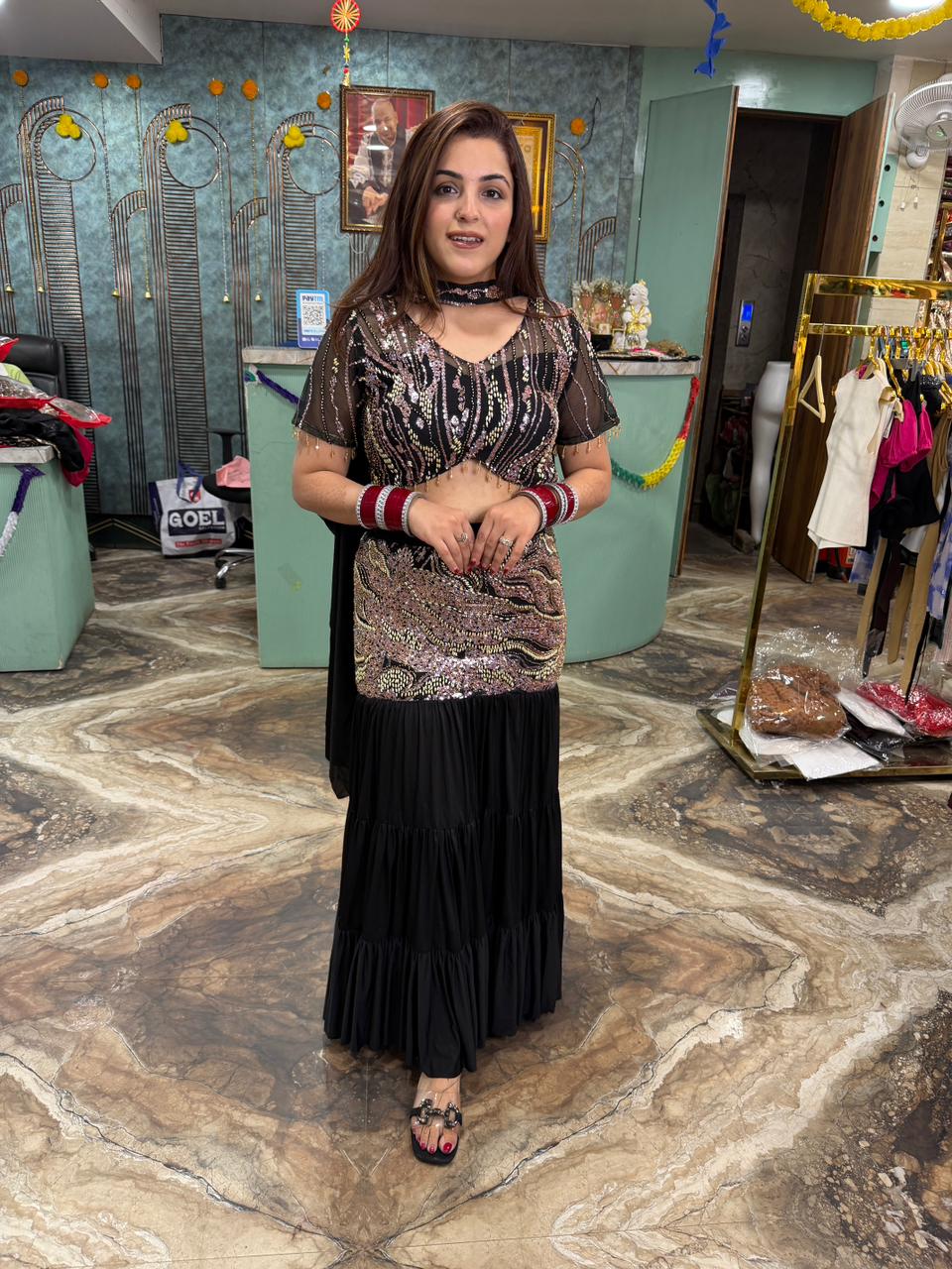 Beaded blouse top and skirt set