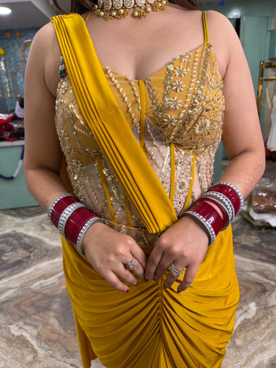 Golden Glow Corset Saree
