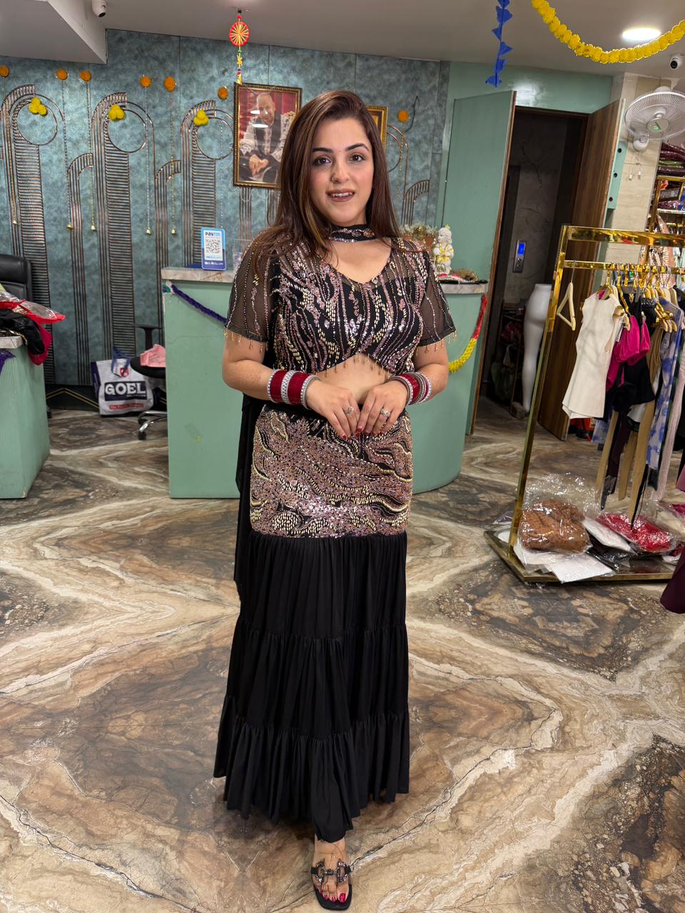 Beaded blouse top and skirt set