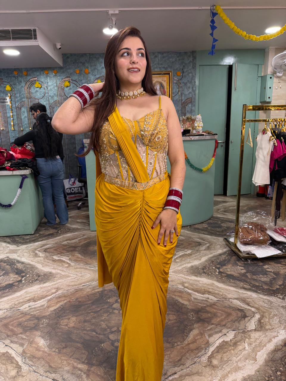 Golden Glow Corset Saree