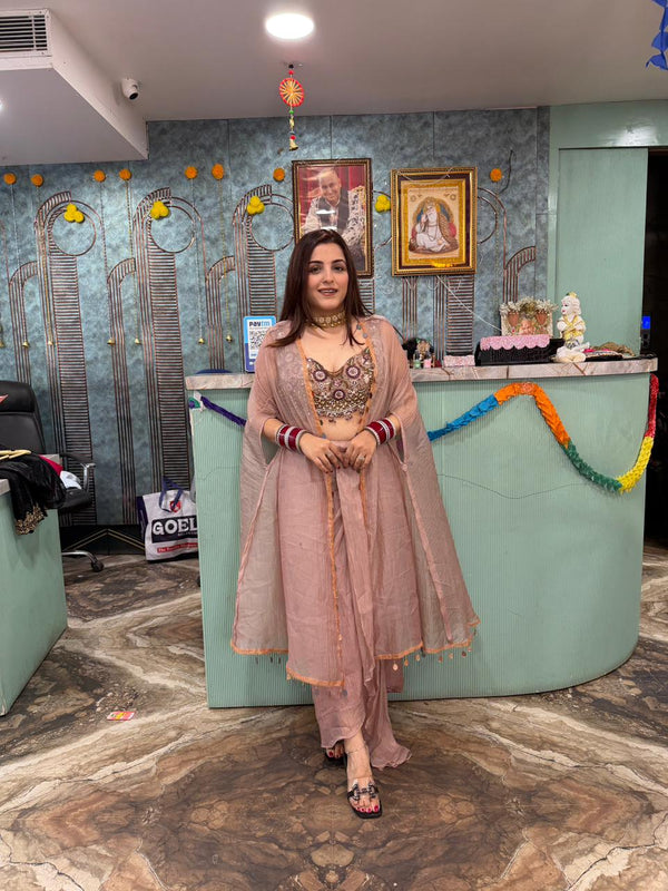 Designer Draped Skirt heavy Blouse & Shrug