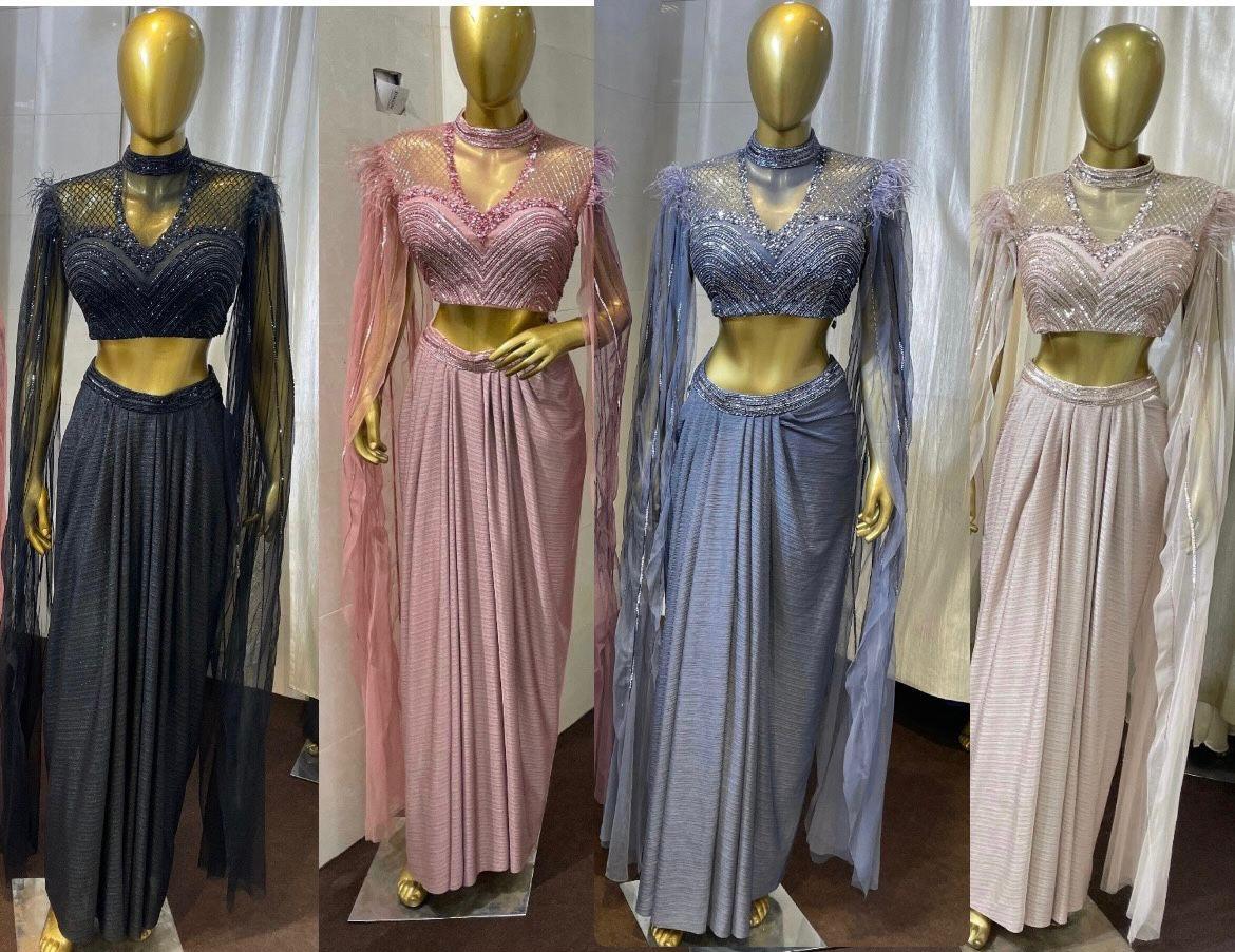 Draped skirt  with cape style blouse