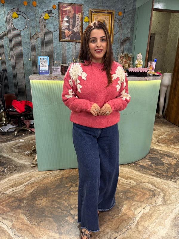 Embroidered Floral Knit Sweater