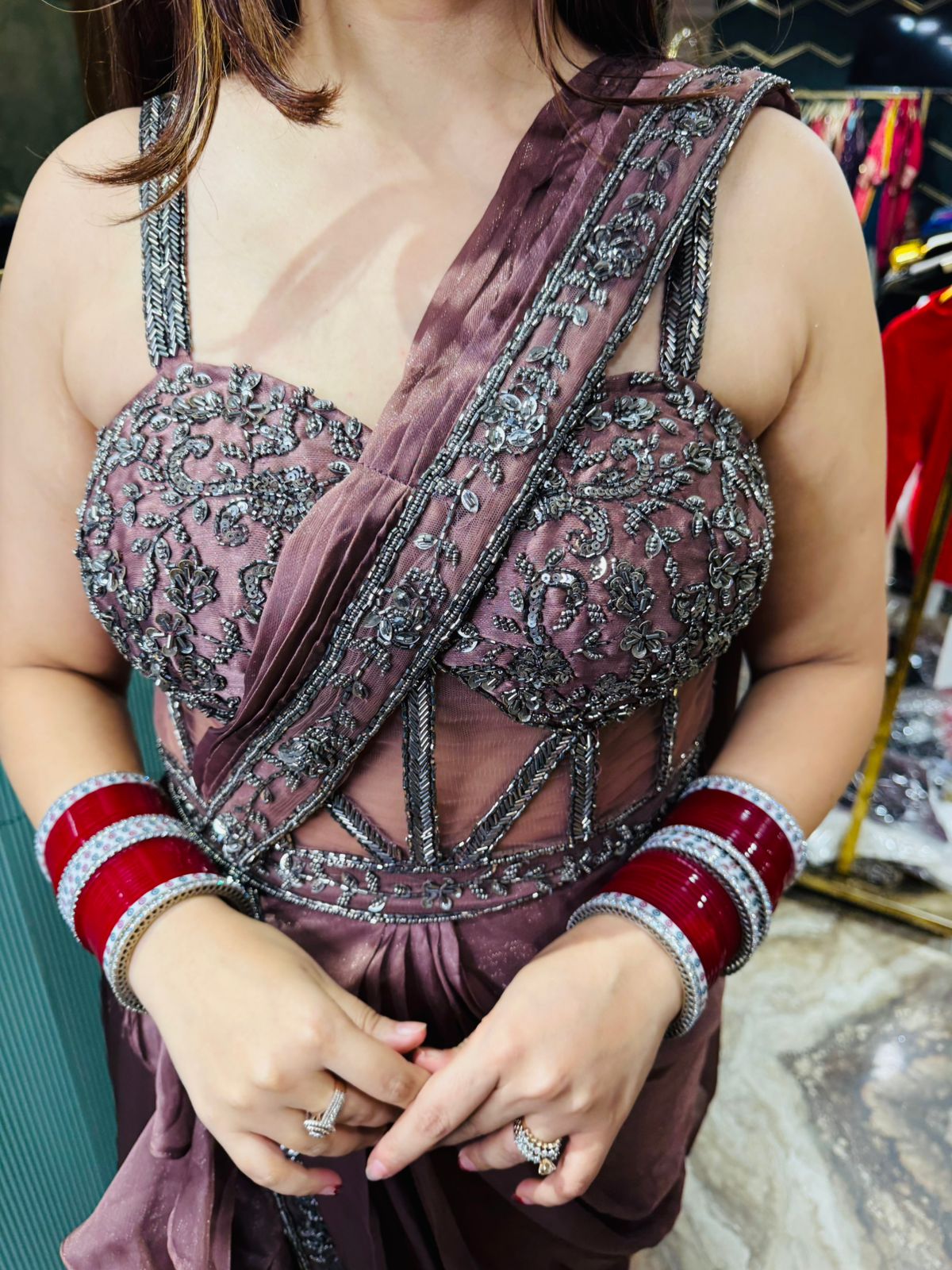 Cardinal saree style gown