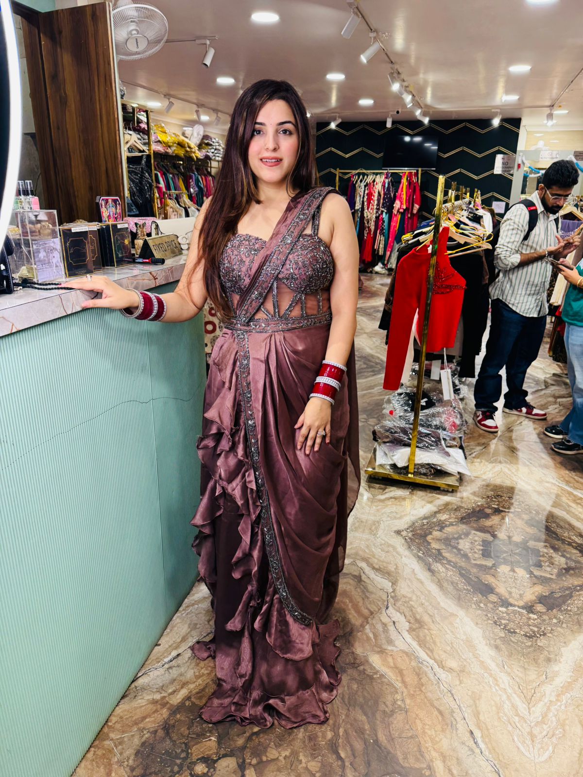 Cardinal saree style gown