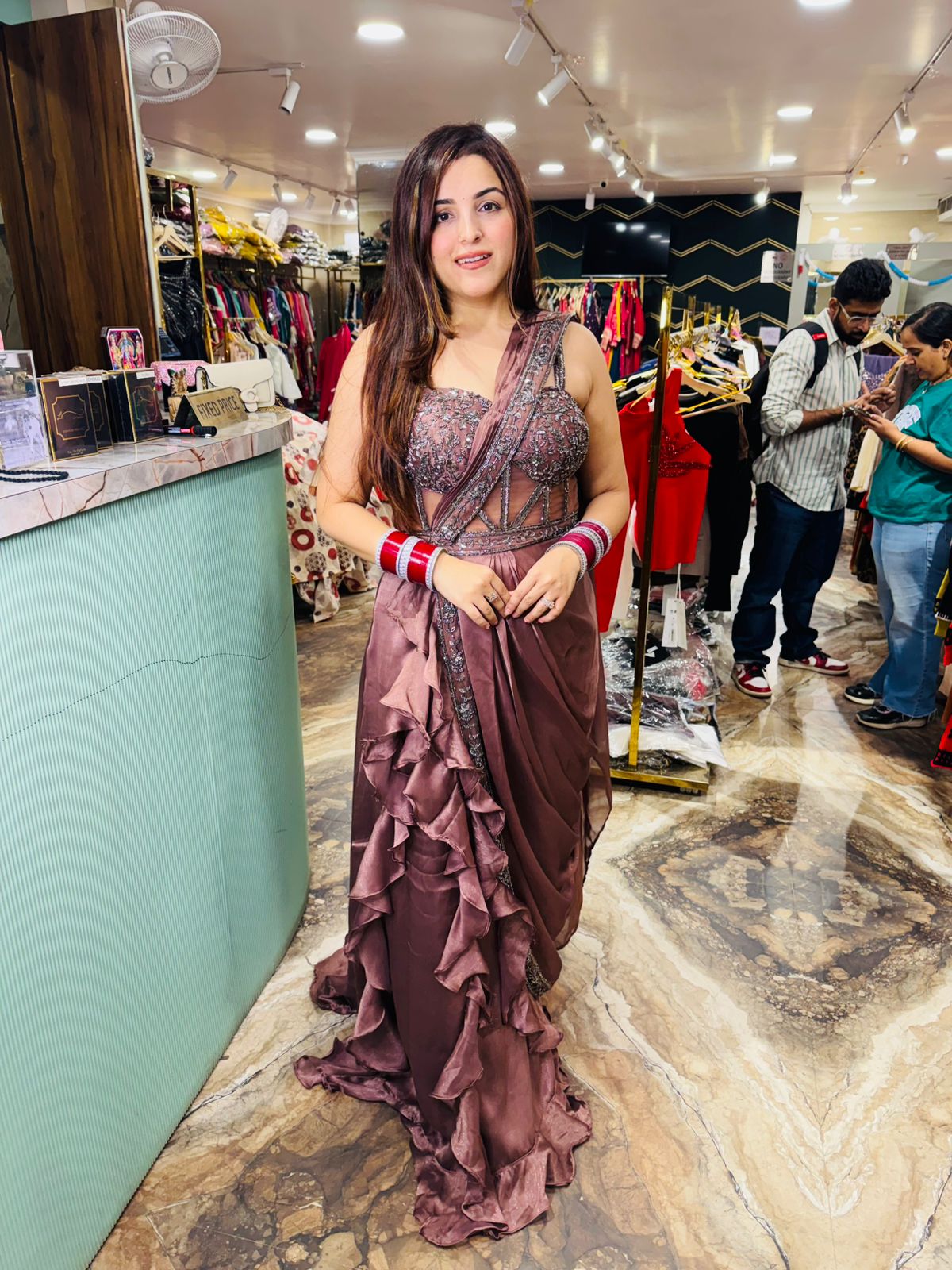 Cardinal saree style gown