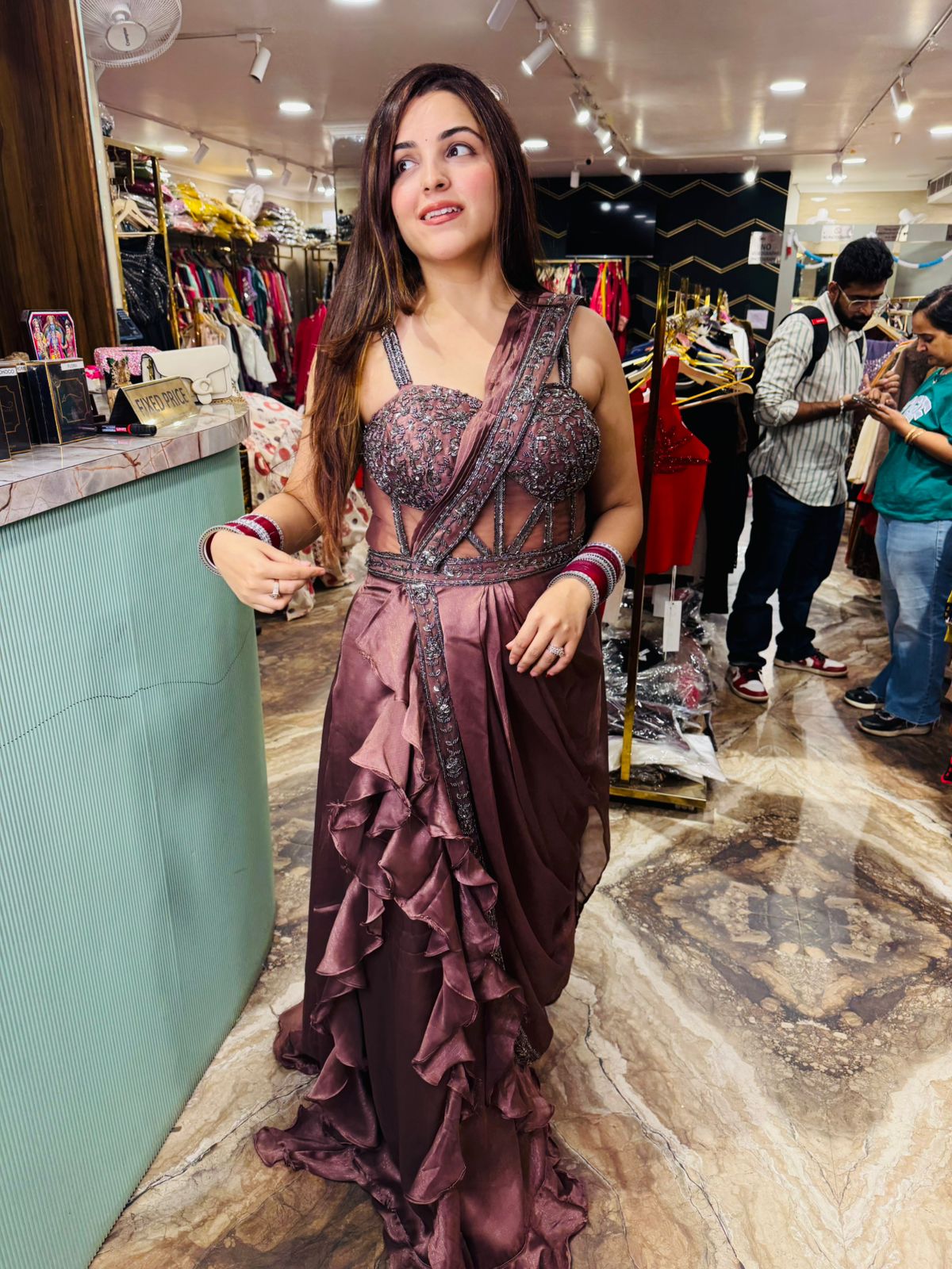 Cardinal saree style gown