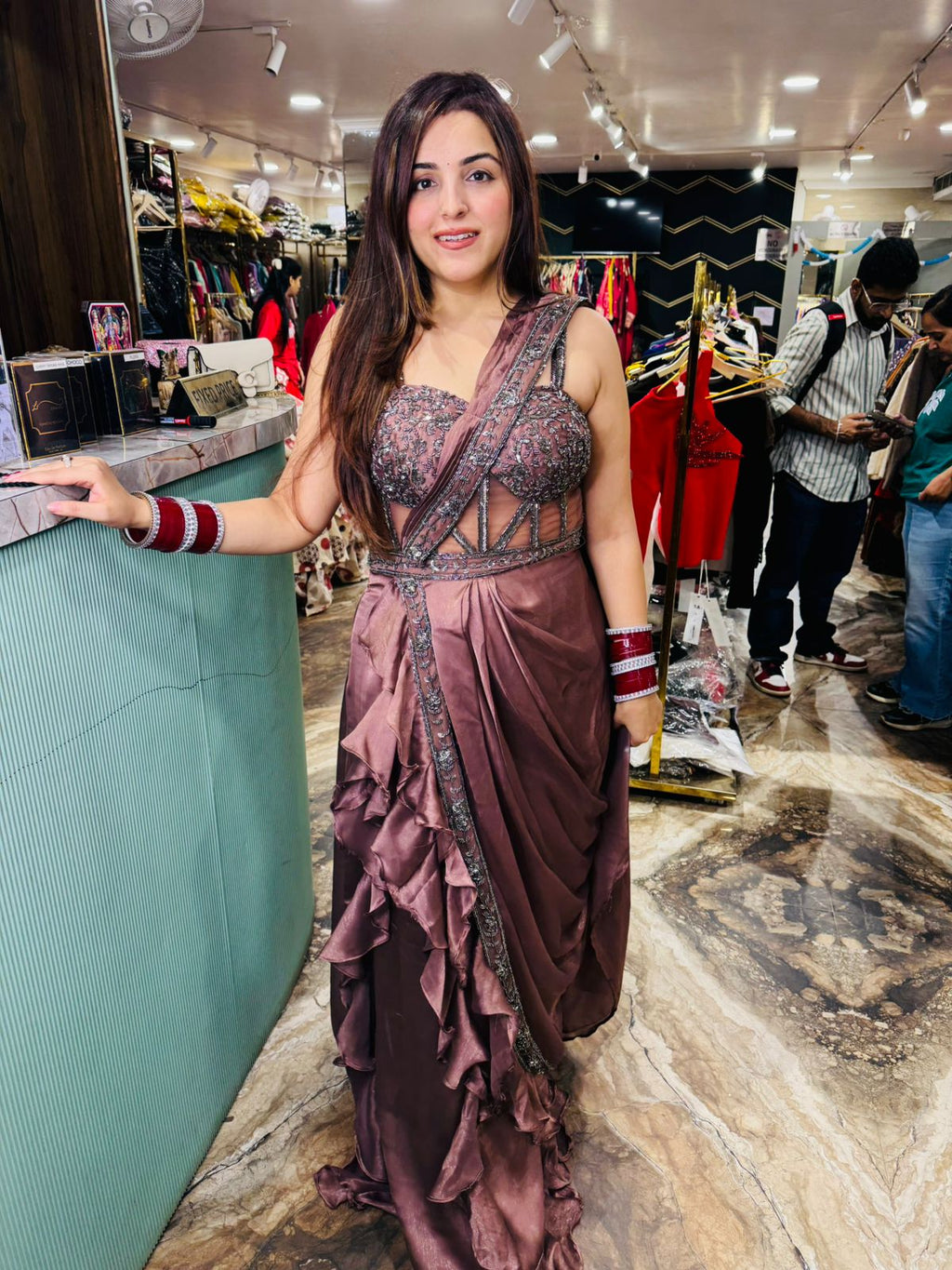 Cardinal saree style gown