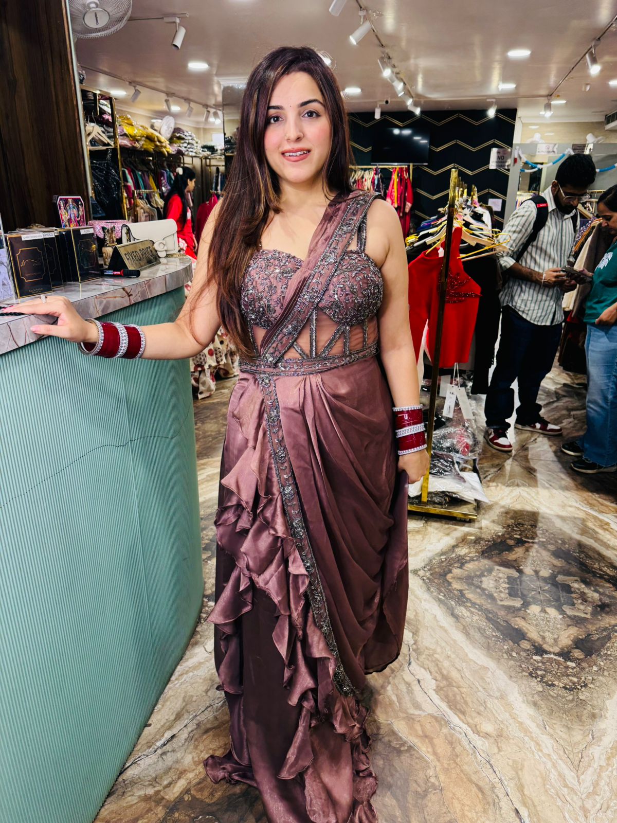 Cardinal saree style gown