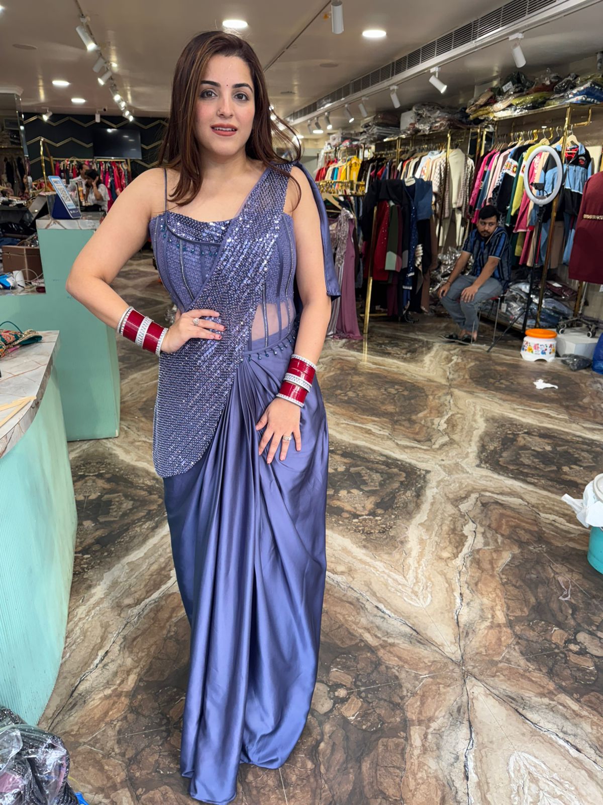 Magpie Pre drape saree set