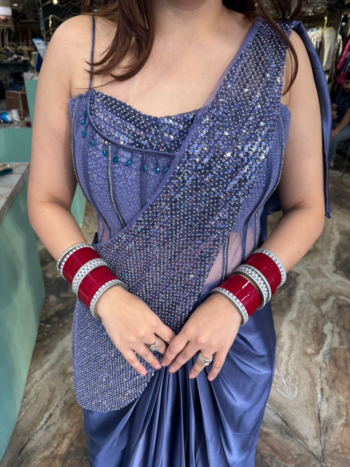 Magpie Pre drape saree set