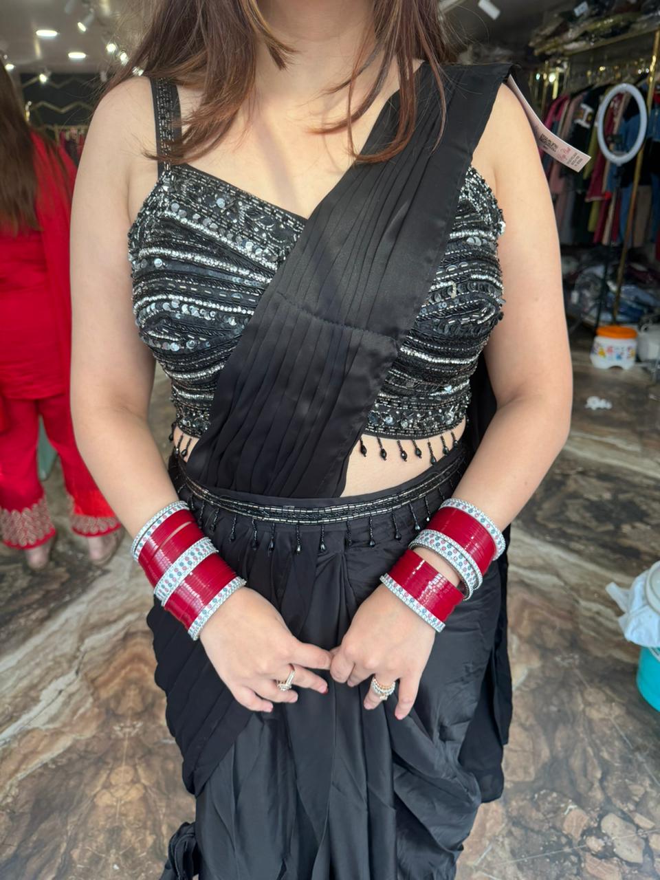 Falcon pre draped saree set