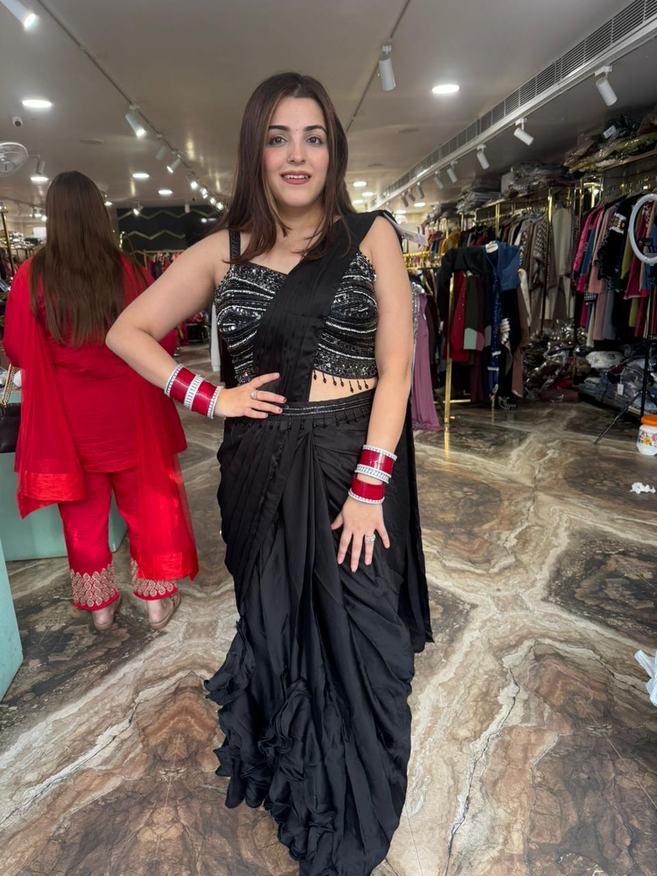 Falcon pre draped saree set