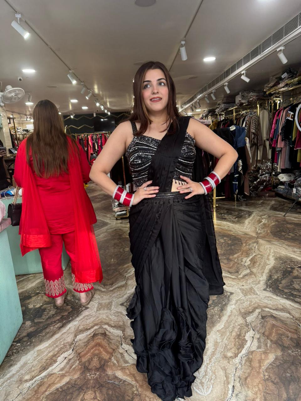 Falcon pre draped saree set