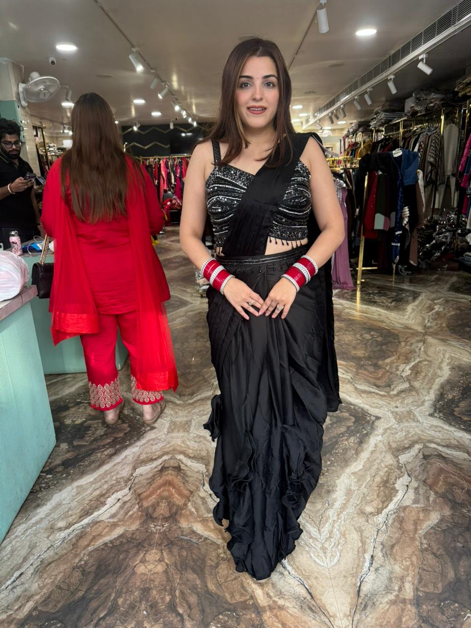 Falcon pre draped saree set