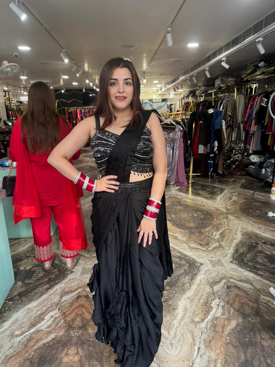 Falcon pre draped saree set