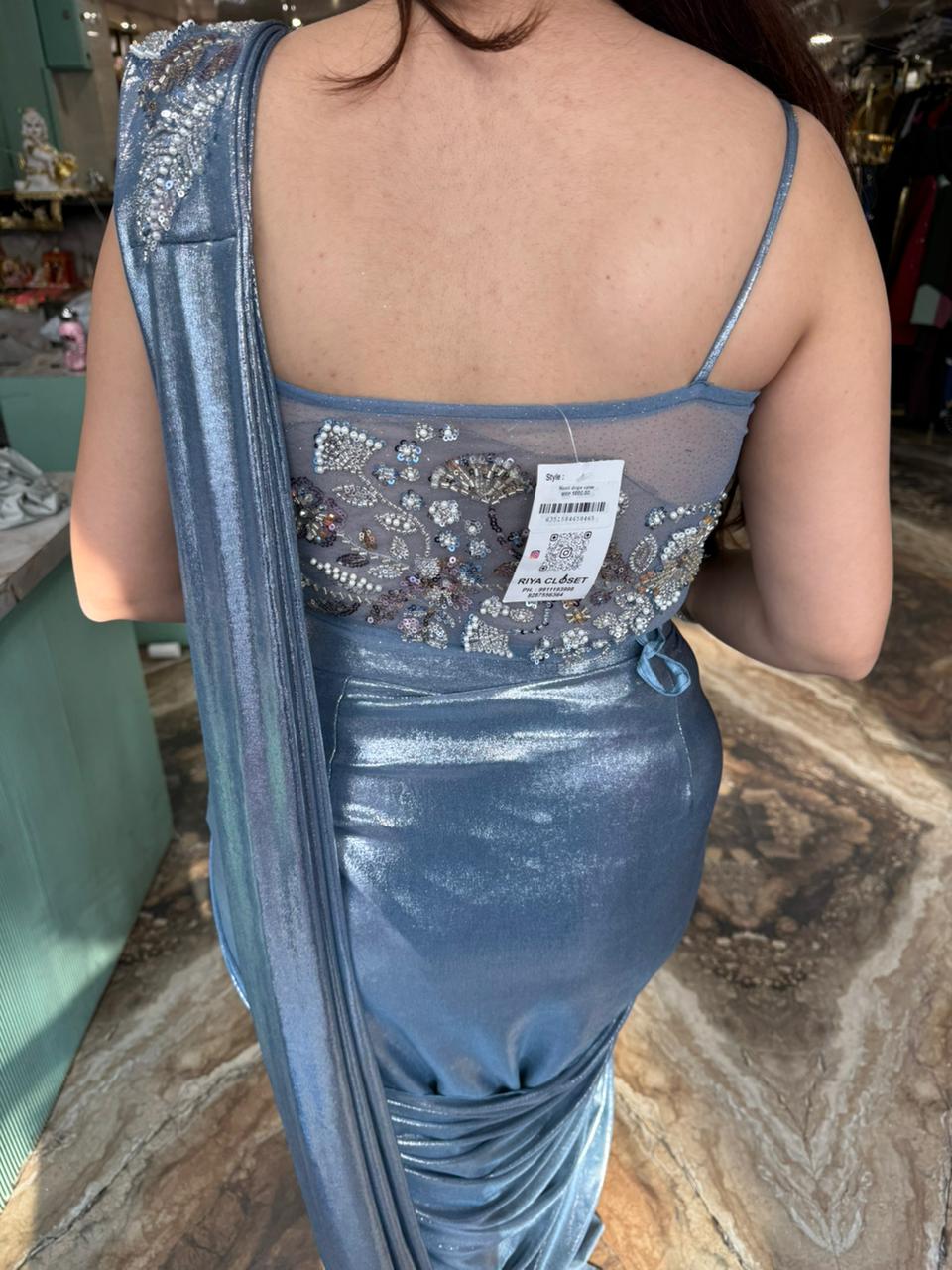 Ice Blue Foil Festive Saree