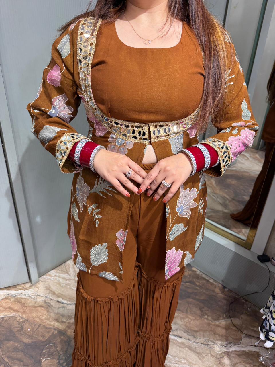 Midnight Bloom Mirror Work Co-ord Set