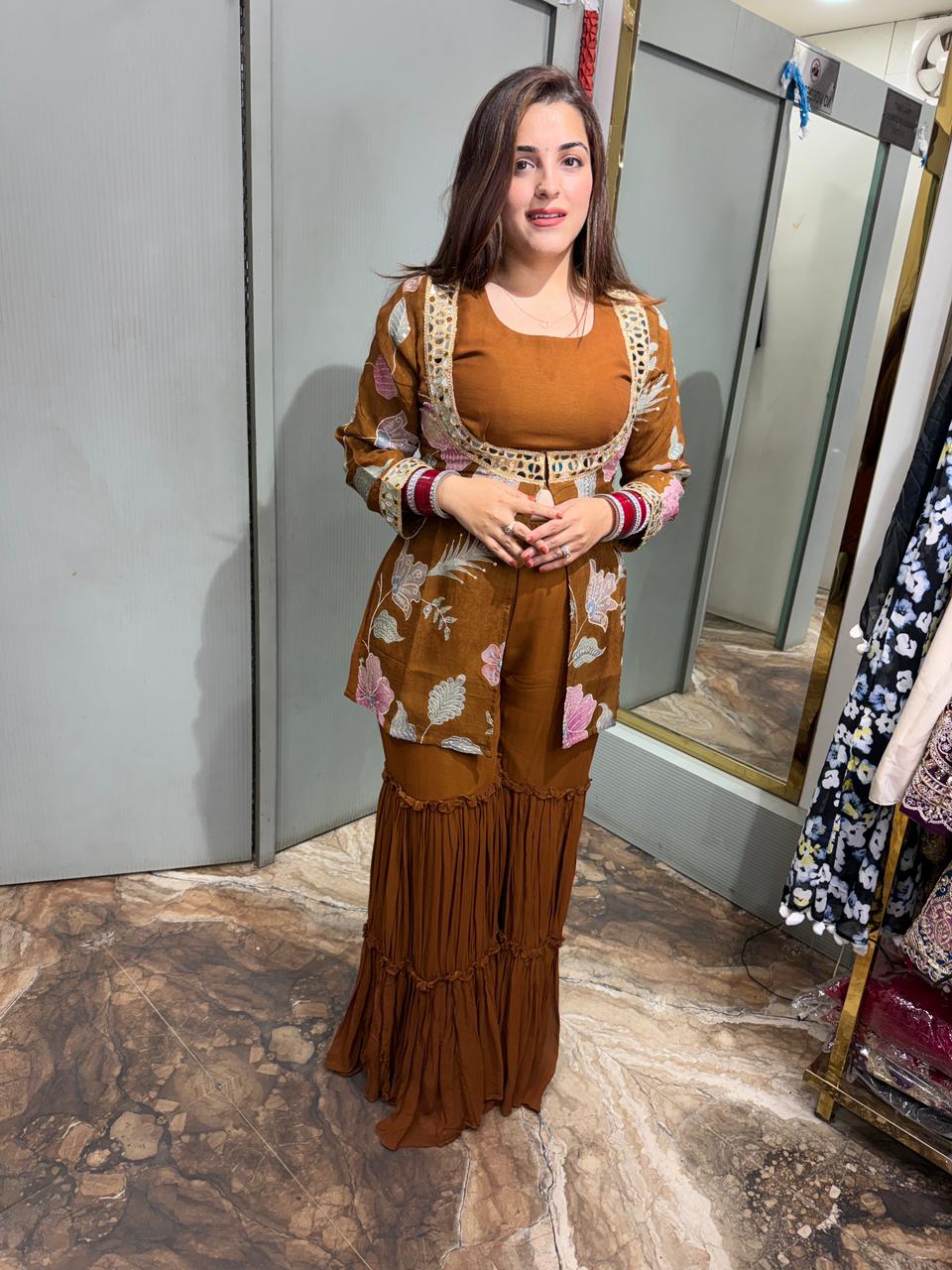 Midnight Bloom Mirror Work Co-ord Set