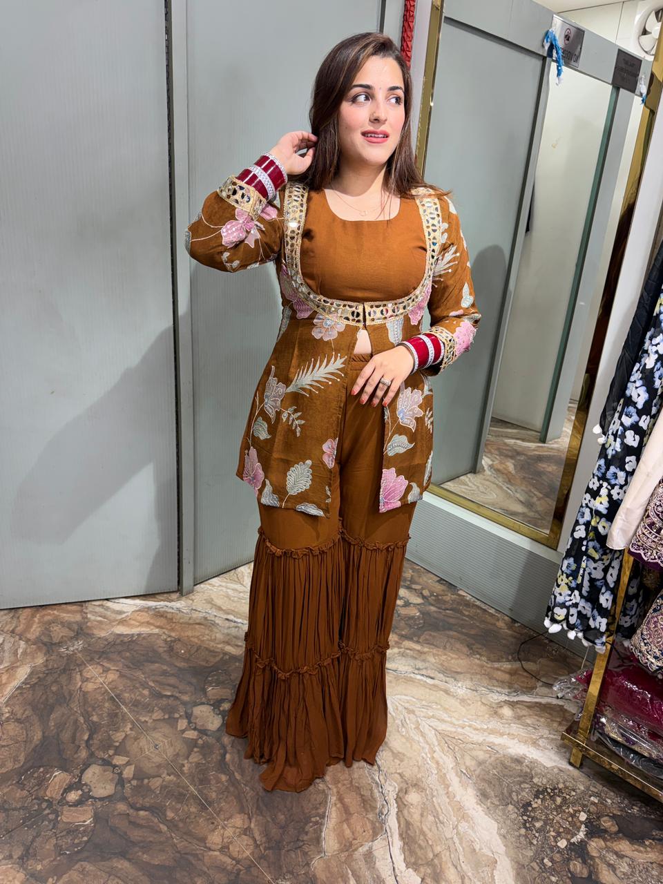 Midnight Bloom Mirror Work Co-ord Set