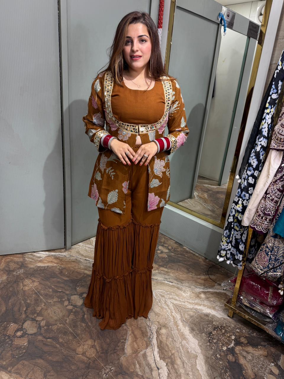 Midnight Bloom Mirror Work Co-ord Set