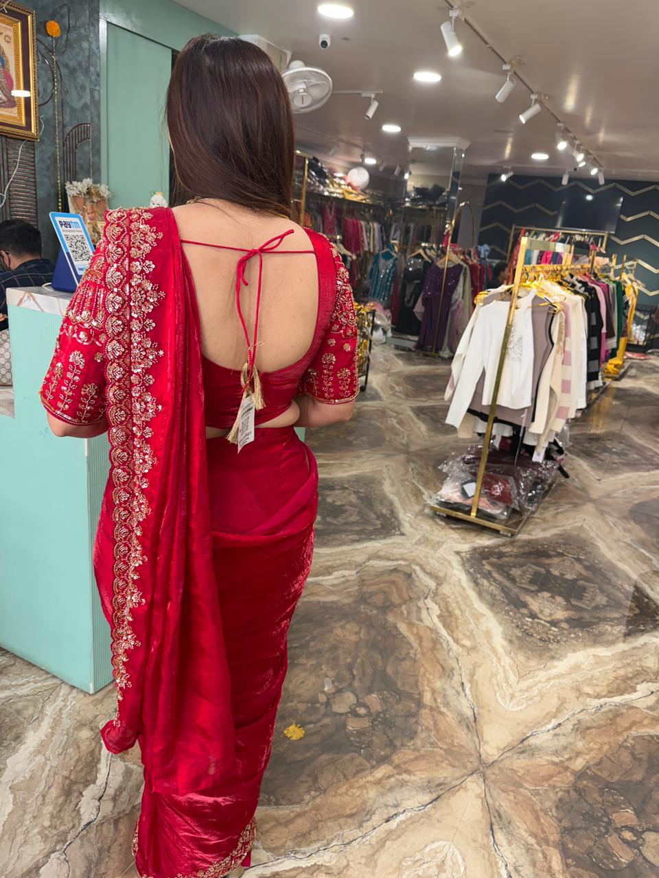 Exclusive sequence saree with embroidery work blouse