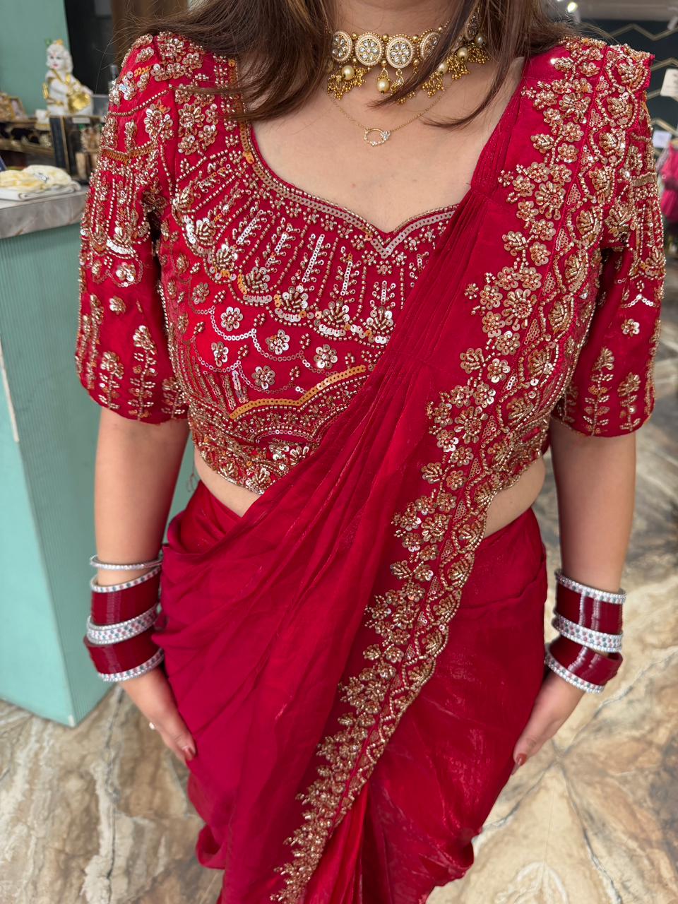 Exclusive sequence saree with embroidery work blouse