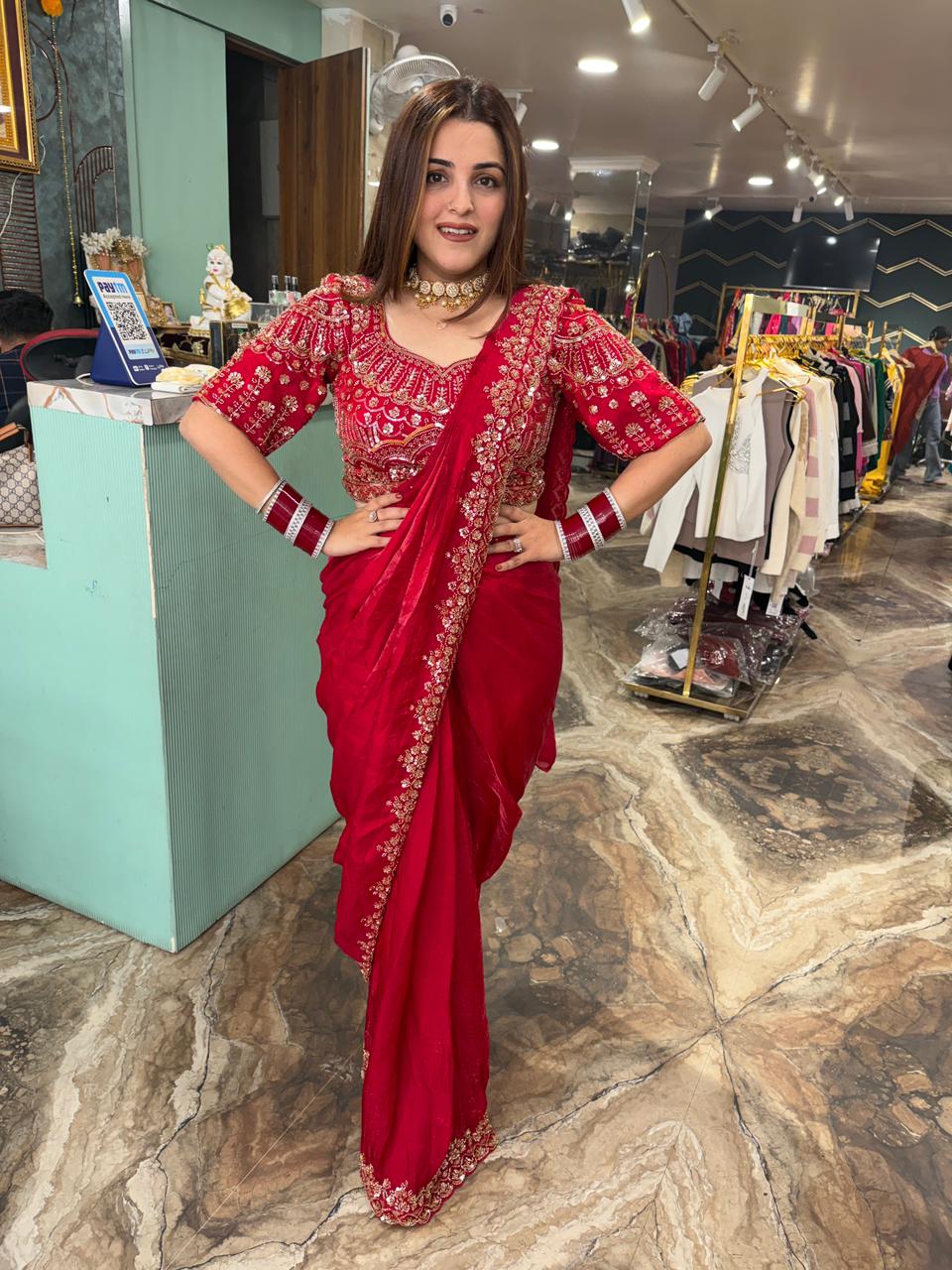 Exclusive sequence saree with embroidery work blouse