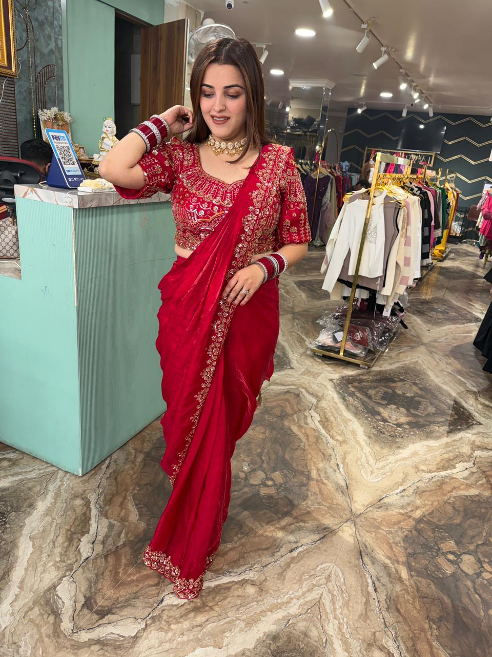 Exclusive sequence saree with embroidery work blouse