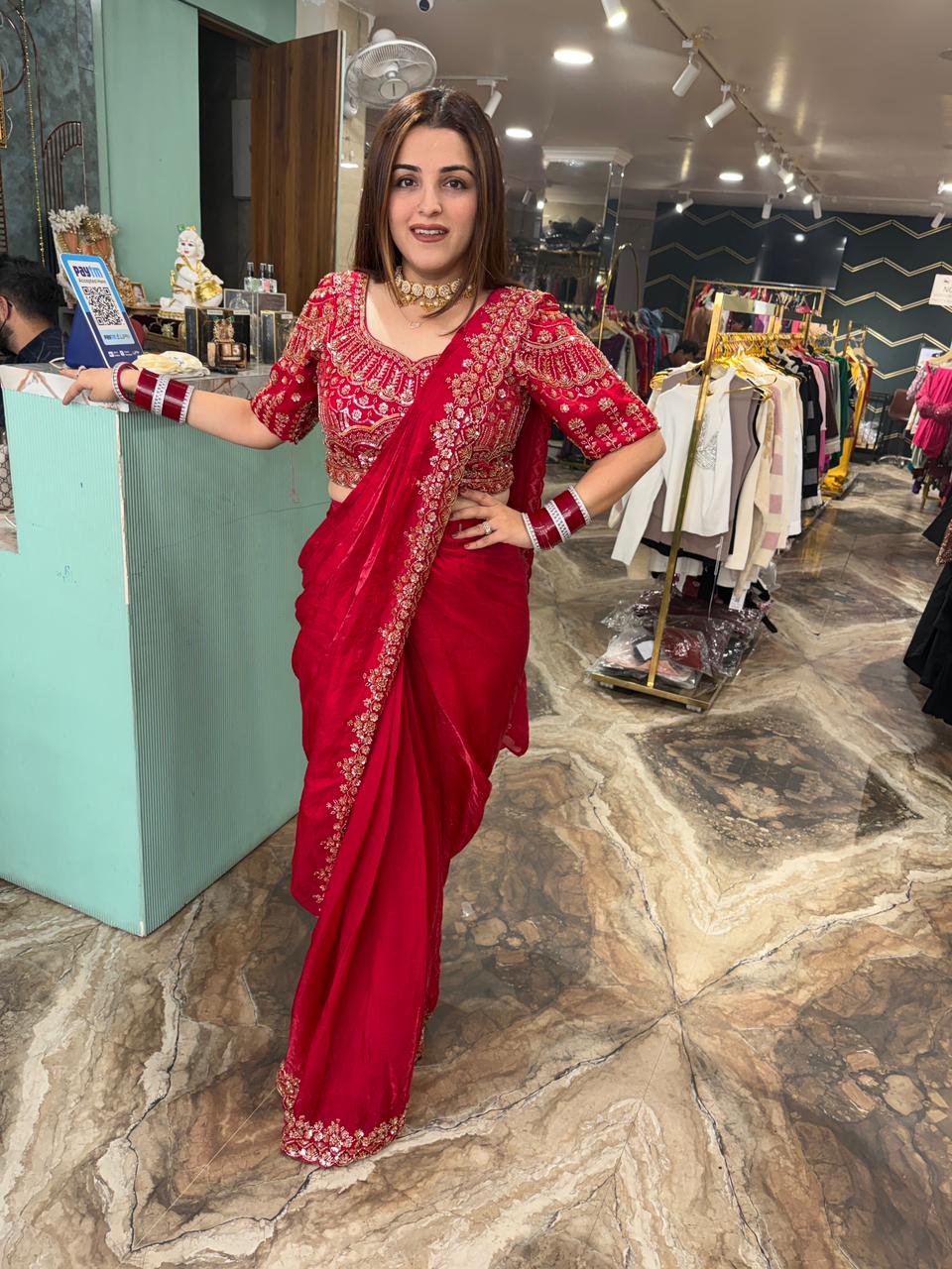 Exclusive sequence saree with embroidery work blouse