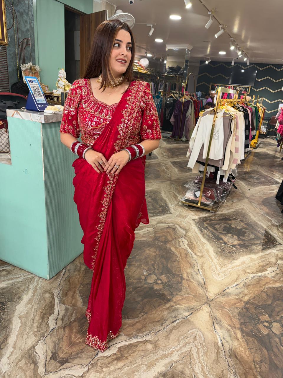 Exclusive sequence saree with embroidery work blouse