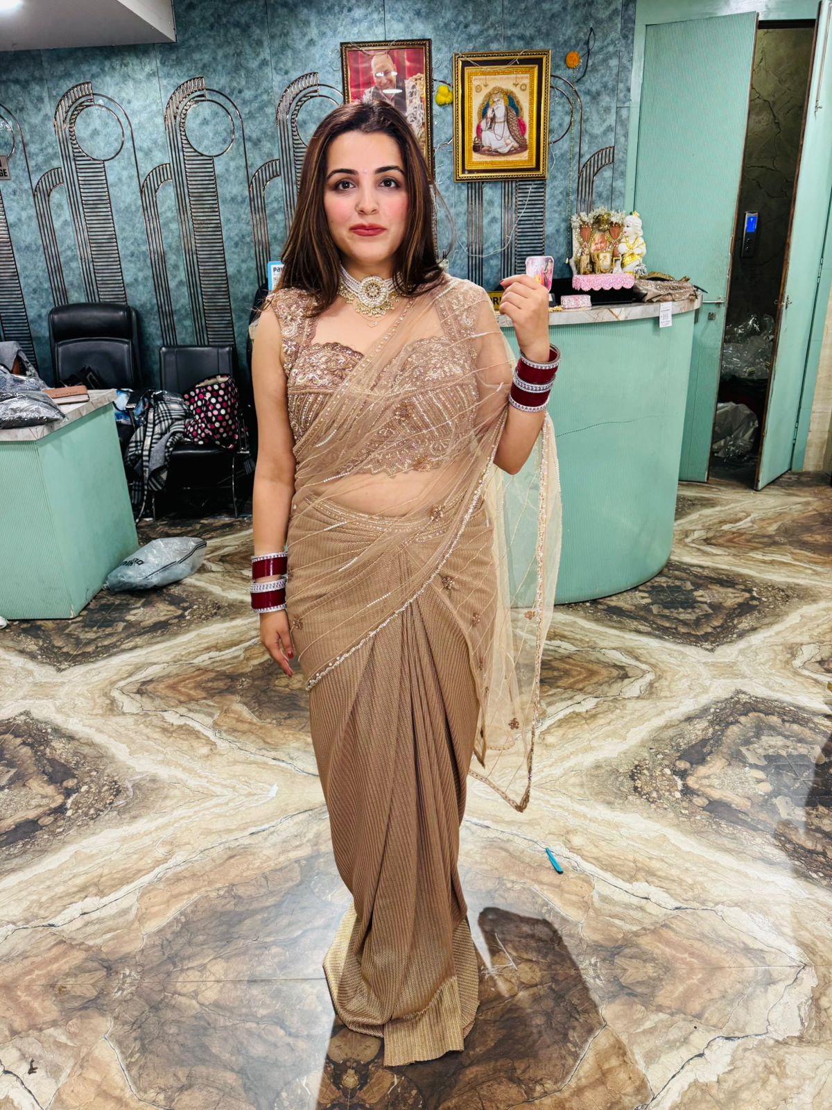 Partridge draped saree set