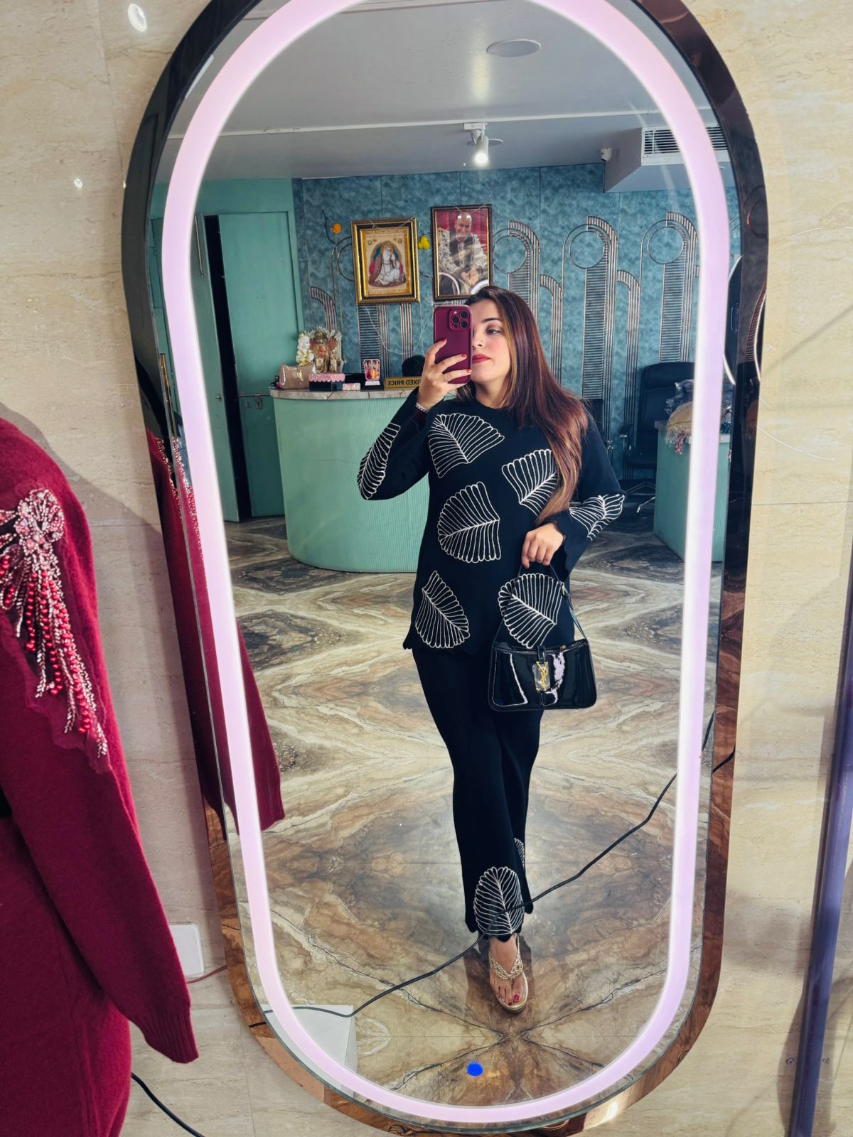 Leaf woollen cord set