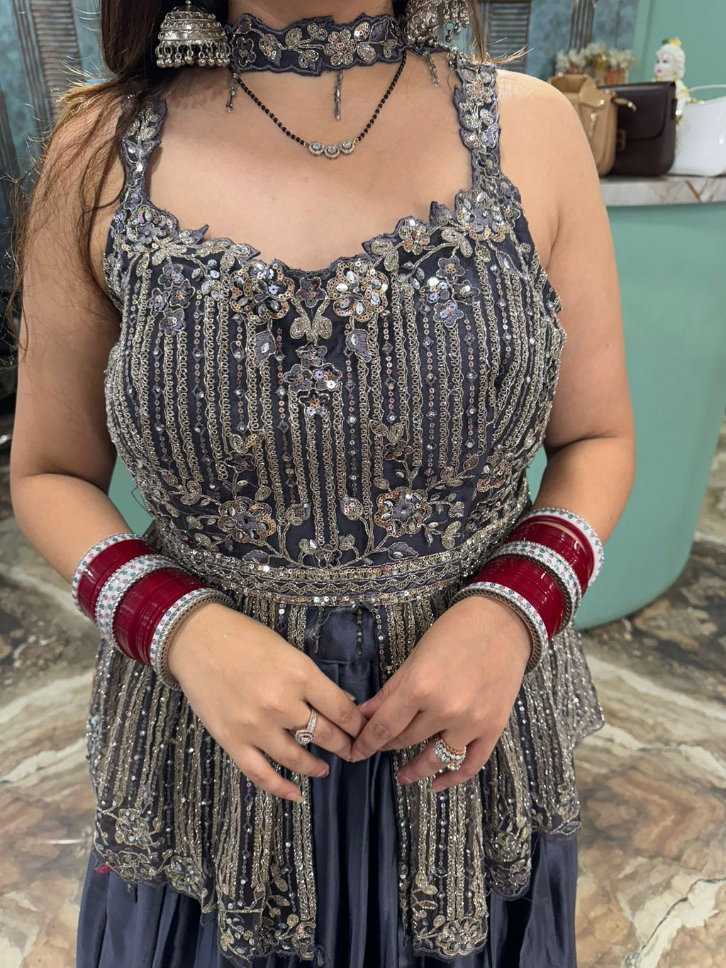 Rust Hand-Embellished Gown Set