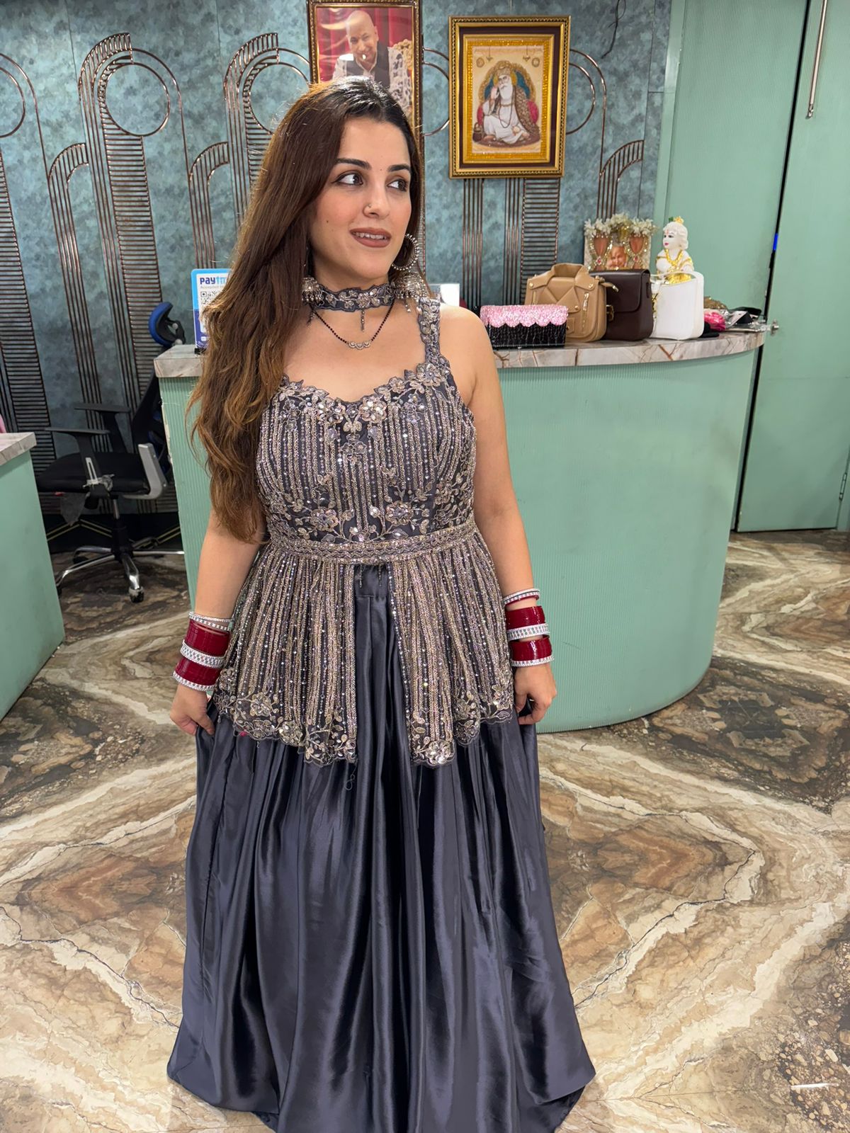 Rust Hand-Embellished Gown Set