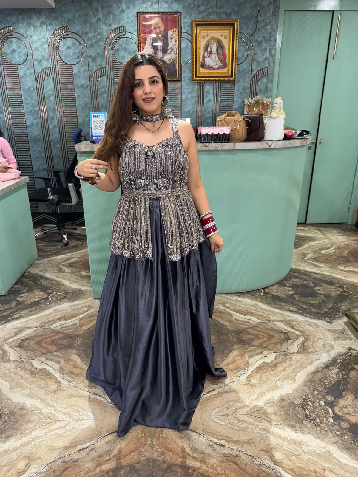 Rust Hand-Embellished Gown Set