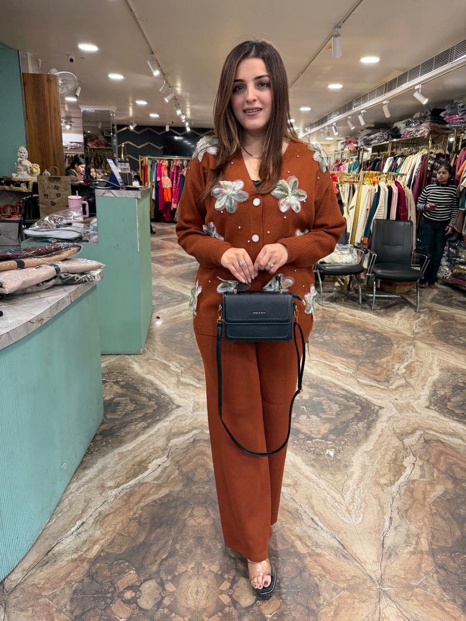 Floral woolen cord set