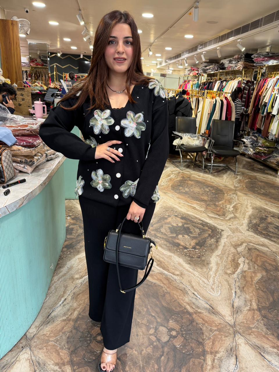 Floral woolen cord set