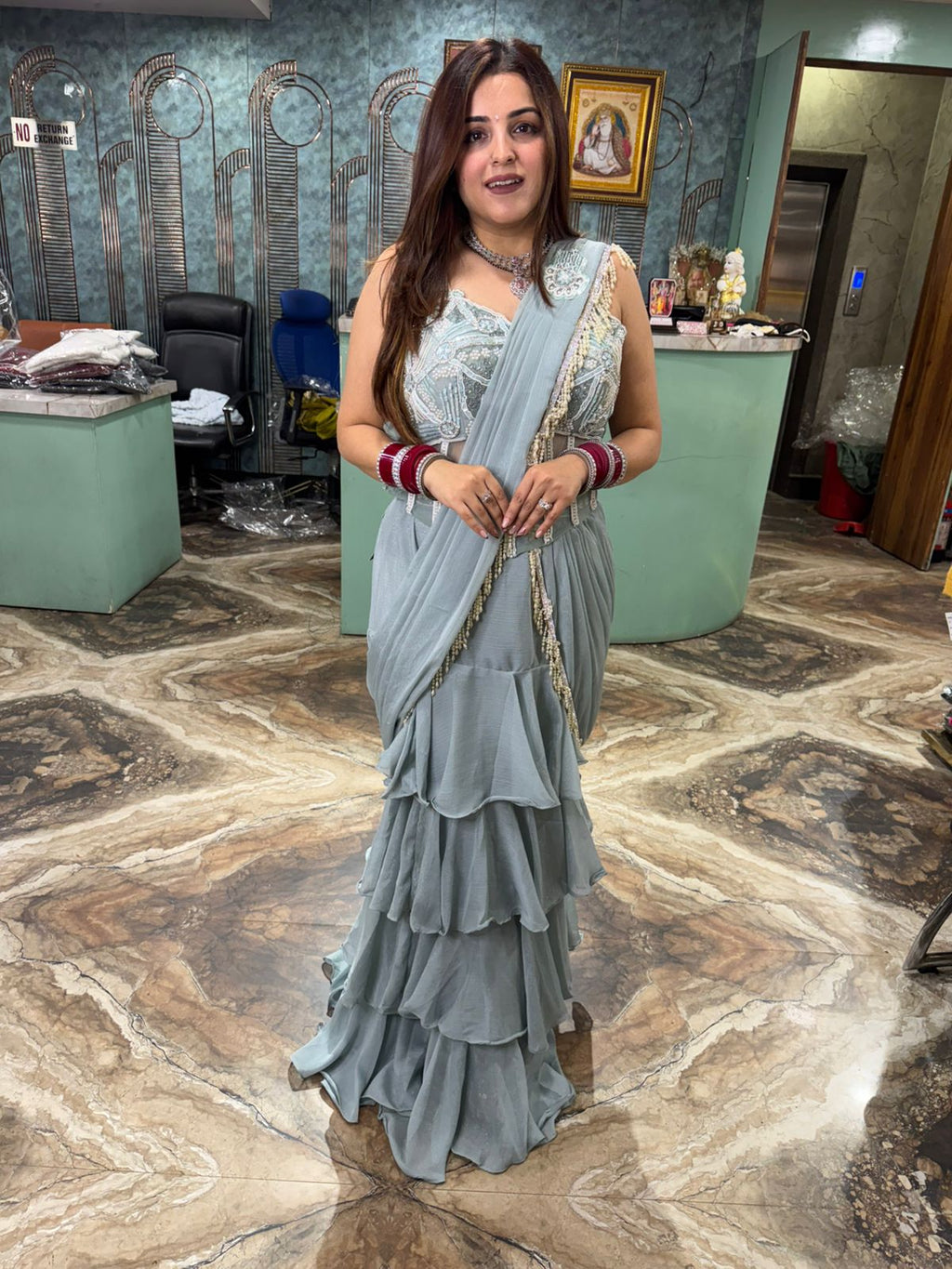 Oscar ruffle drape skirt & blouse