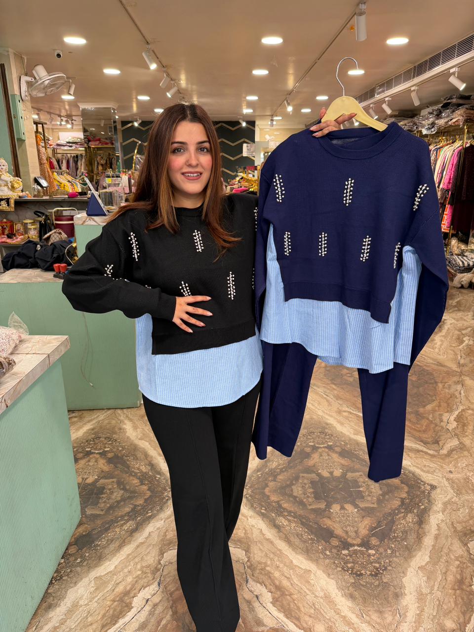 Shirt style woolen cord set